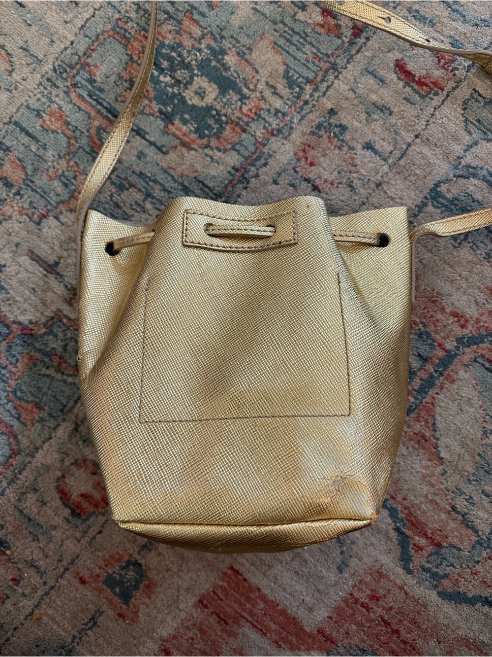 J. CREW Metallic Gold Leather Tassel Bucket Bag - Picture 4 of 7